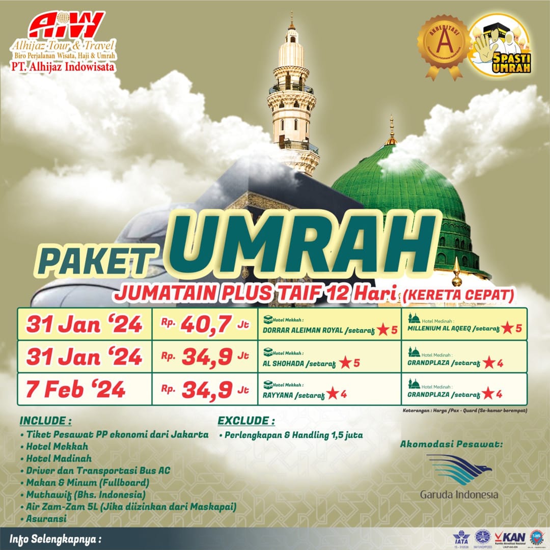 UMROH JUMATAIN PLUS TAIF (KERETA CEPAT) 12HR UMROH JUMATAIN PLUS TAIF (KERETA CEPAT) 12HR